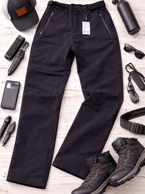 Free Soldier NWT Black Softshell Snow Ski Pants Size 36x32 Fleece Lined